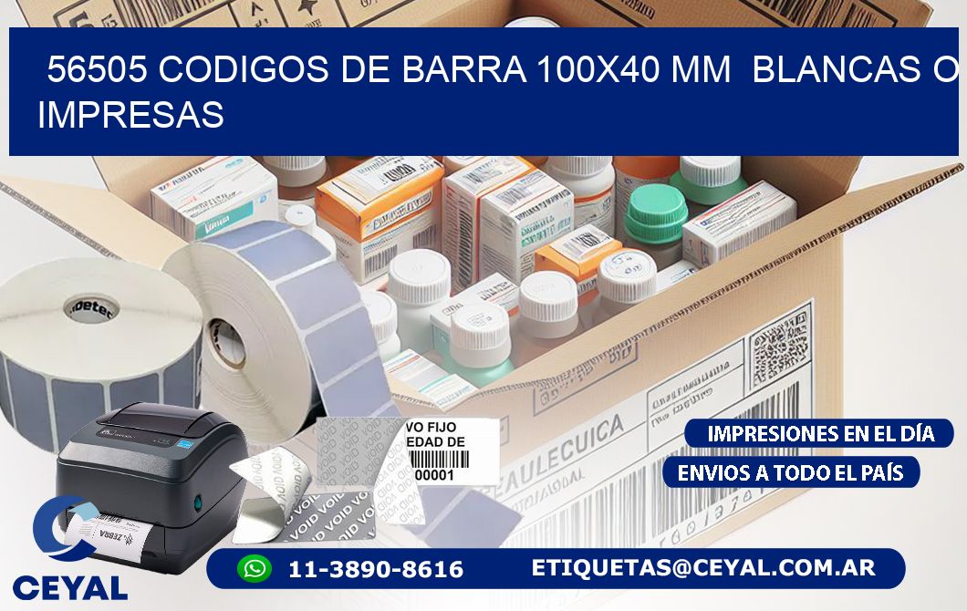 56505 CODIGOS DE BARRA 100x40 mm  BLANCAS O IMPRESAS